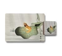 Benjamin Tate Design Frog On Lily Pad Placemat And Coaster Set With Japanese Style Artwork