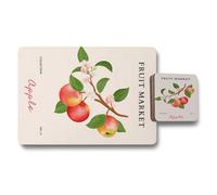 Benjamin Tate Design Fruit Market Apple Collection Placemat Coaster Set With Wood Bottom Limited Edition