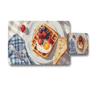 Benjamin Tate Design Fruit Waffle Placemats And Coaster Set With Toast And Berries