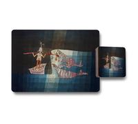 Benjamin Tate Design Geometric Ocean Scene Placemat And Coaster Set With Abstract Art