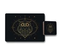 Benjamin Tate Design Geometric Owl Gold On Black Placemat Coaster Set Of Twelve From Designer Collection Exclusive