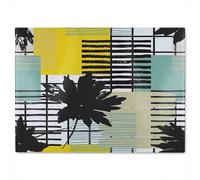 Benjamin Tate Design Geometric Shape & Leaf Print In Yellow & Green Glass Chopping Board in Natural Benjamin Tate Design Natural