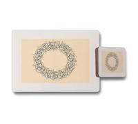Benjamin Tate Design Geometric Wreath Print Placemat And Coaster Set With Wood Base Exclusive Designer Artwork Collection