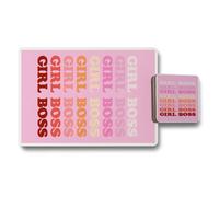 Benjamin Tate Design Girl Boss Designer Placemats And Coasters Set Of 12 With Wood Bottom, High End Print Artwork, Limited Edition
