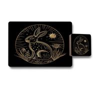 Benjamin Tate Design Gold Foil Bunny Motif Placemat And Coaster Set Designer Artwork Collection Limited Edition