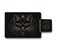 Benjamin Tate Design Gold Foil Cat Geometry Placemat And Coaster Set From The Timeless Collection Exclusive Edition