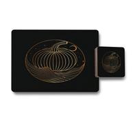 Benjamin Tate Design Gold Pumpkin Placemats And Coasters Set In Black Premium Metallic Artwork Limited Edition