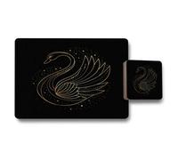 Benjamin Tate Design Gold Swan Placemats And Coasters Set In Black From Swan Collection With Wood Bottom And Delicate Foil Accents 12 Piece
