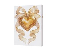 Benjamin Tate Design Golden Heart Canvas Wall Art With Ribbon Bow Home Decor Gift