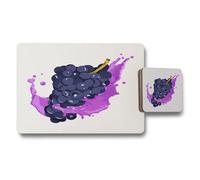 Benjamin Tate Design Grape Splash Designer Twelve Piece Placemat Coaster Set With Wood Bottom Limited Edition Artwork Collection