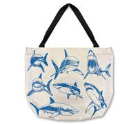 Benjamin Tate Design Graphical Of Blue Sharks Isolated On White Background Designer Tote Bat Designer Style