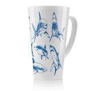 Benjamin Tate Design Graphical Set Of Blue Sharks Isolated On White Background Designer Latte Mug