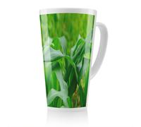 Benjamin Tate Design Green Leaves corn fields as background Designer Latte Mug in Natural | Size: 100 cm Benjamin Tate Design Natural 100 cm