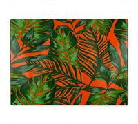 Benjamin Tate Design Green Tropical Leaves On Orange Glass Chopping Board