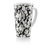 Benjamin Tate Design Grey White & Black Flowers Latte Mug, Stunning Designer Mug Fit For Any Home, Treat Yourself Or A Loved One