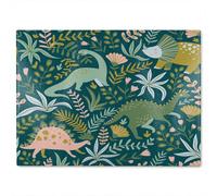 Benjamin Tate Design Hand Drawn Dinosaurs And Tropical Leaves And Flowers. Designer Glass Chopping Board