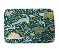 Benjamin Tate Design Hand drawn dinosaurs & tropical leaves & flowers. Designer Bathmat in Green Benjamin Tate Design Green