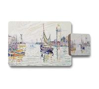 Benjamin Tate Design Harbor Boat Scene Placemat And Coaster Set Watercolor Artwork