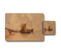 Benjamin Tate Design Harbor Boats Impressionist Style Placemat And Coaster Set