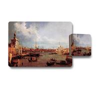 Benjamin Tate Design Harbor Scene Placemat And Coaster Set With Vintage Boats Artwork