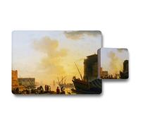 Benjamin Tate Design Harbor Sunset Scene Placemats And Coaster Set For Dining