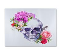 Benjamin Tate Design Human Skull With Flowers Glass Chopping Board in Natural Benjamin Tate Design Natural