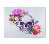 Benjamin Tate Design Human Skull With Flowers Glass Chopping Boarddesigner Style