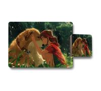 Benjamin Tate Design Illustrated Placemat And Coaster Set The Girl In Rain With Golden Retriever