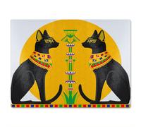 Benjamin Tate Design Illustration Of Black Egyptian Cats With Papyrus Glass Chopping Board in Natural Benjamin Tate Design Natural