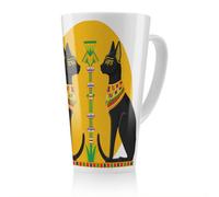 Benjamin Tate Design Illustration Of Black Egyptian Cats With Papyrus Latte Mug, Stunning Designer Mug Fit For Any Home, Treat Yourself Or A Loved One