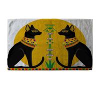 Benjamin Tate Design Illustration Of Black Egyptian Cats With Papyrus Soft Bath Towel in Green Benjamin Tate Design Green