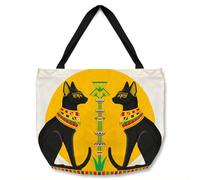 Benjamin Tate Design Illustration Of Black Egyptian Cats With Papyrus Tote Bat Designer Style