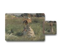 Benjamin Tate Design Impressionist Field Girl With Umbrella Placemat And Coaster Set