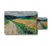 Benjamin Tate Design Impressionist Landscape Placemat And Coaster Set With Rural Road And Fields
