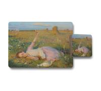 Benjamin Tate Design Impressionist Meadow Scene Placemat And Coaster Set With Girl Reclining