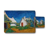 Benjamin Tate Design Impressionist Village Placemats And Coaster Set With Thatched Roof Cottages