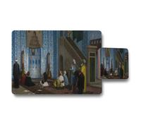 Benjamin Tate Design Islamic Mosque Interior Placemat And Coaster Set With Blue Tile Design