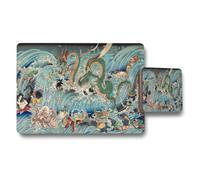 Benjamin Tate Design Japanese Dragon Wave Placemat And Coaster Set Ukiyoe Art