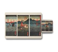 Benjamin Tate Design Japanese Ukiyoe Placemats And Coasters Set Triptych Wave Art