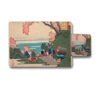 Benjamin Tate Design Japanese Ukiyoe Placemats And Coasters Set With Cherry Blossom River Scene