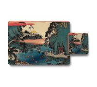 Benjamin Tate Design Japanese Ukiyoe Style Placemats And Coasters Set Scenic River View