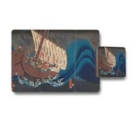 Benjamin Tate Design Japanese Ukiyoe Wave Ship Placemat And Coaster Set
