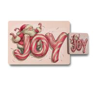 Benjamin Tate Design Joy Christmas Placemats And Coaster Set With Santa Candy Cane Design
