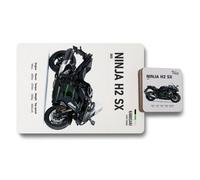 Benjamin Tate Design Kawasaki Ninja H2 Sx Placemats And Coasters Set, Wood Bottom, High End Print, Limited Edition