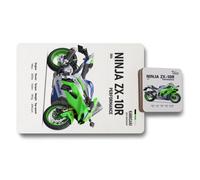 Benjamin Tate Design Kawasaki Ninja Zx-10R Placemats And Coaster Set With Designer Artwork And Wood Bottom Exclusive Edition
