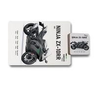 Benjamin Tate Design Kawasaki Ninja Zx 10Rr Placemat And Coaster Set, Designer Artwork Collection, Wood Bottom, Limited Edition