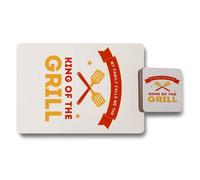 Benjamin Tate Design King Of The Grill Placemat Coaster Set With Wood Bottom And Designer Artwork Edition