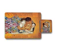 Benjamin Tate Design Klimt The Kiss Placemat And Coaster Set, Wood-Backed Premium Gi Print, Limited Edition Collection
