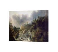 Benjamin Tate Design Landscape Canvas Print Mountain Waterfall In Forest Nature Wall Art