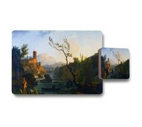 Benjamin Tate Design Landscape River Scene Placemats And Coaster Set With Vintage Artwork